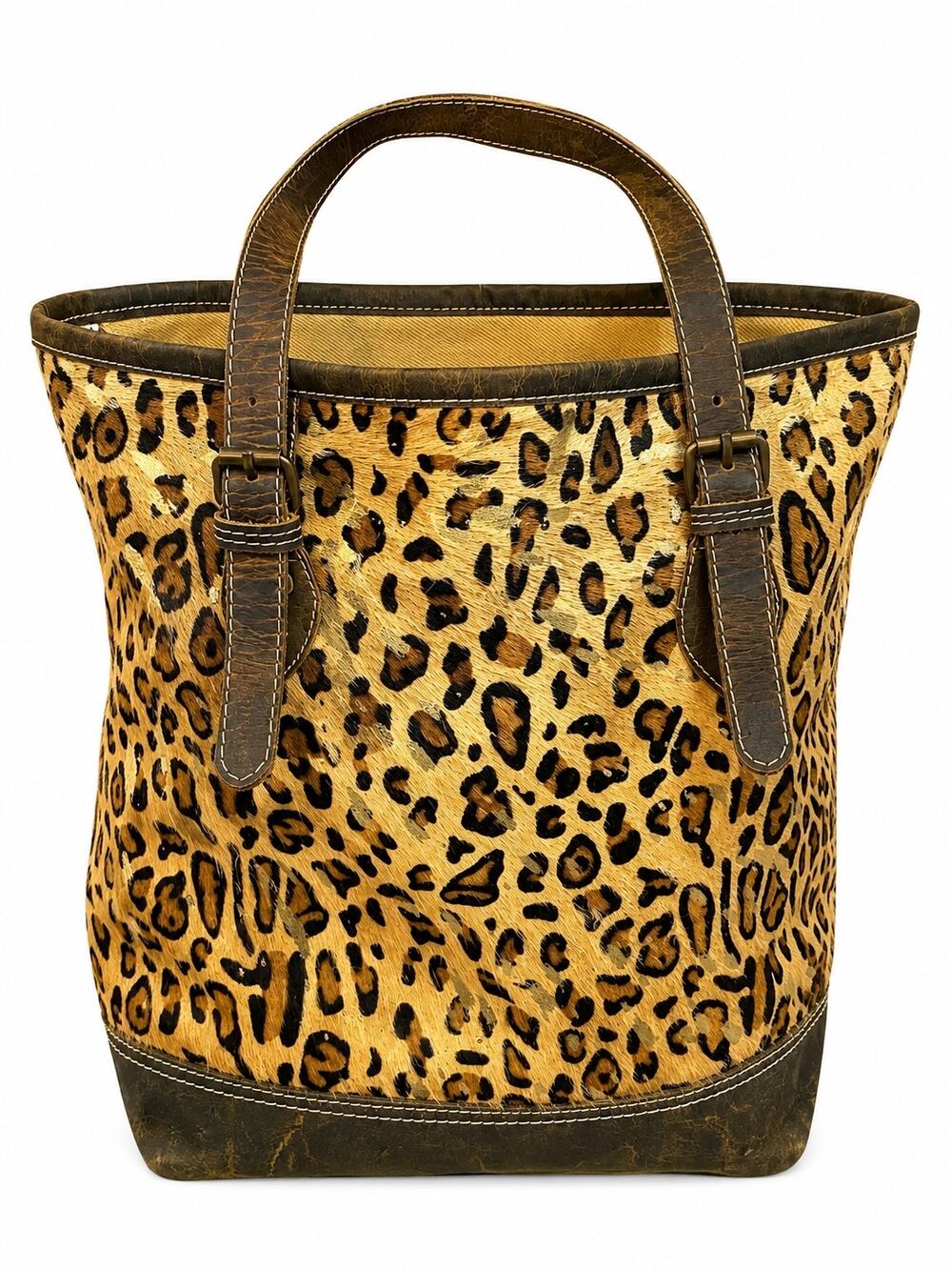 Myra Bag Hair On Hide Leopard Print Tote Purse Genuine Leather Western Boho